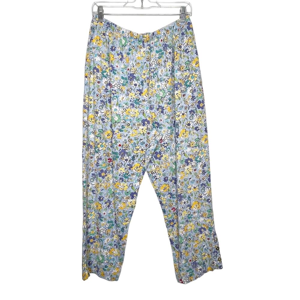 STONEBRIDGE Floral Linen Blend Trouser Pants Ultra High-Rise Blue Yellow Size L